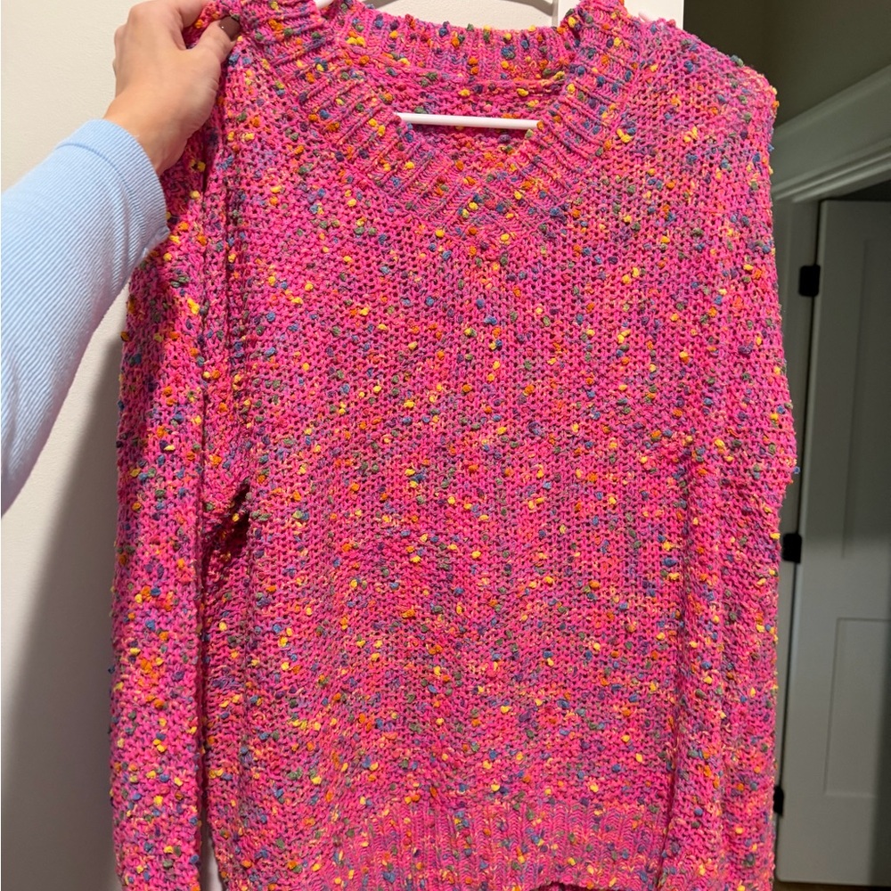 Source Unknown Pink Multicolor V-Neck Sweater